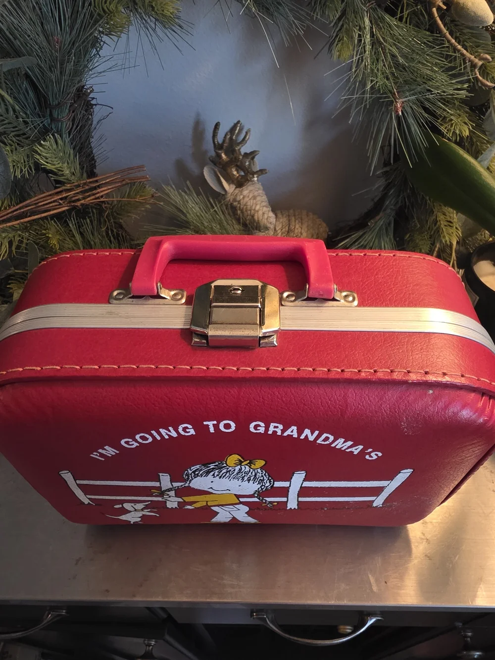 1970s Vintage Red Children's Travel Case - I'm Going to Grandma's